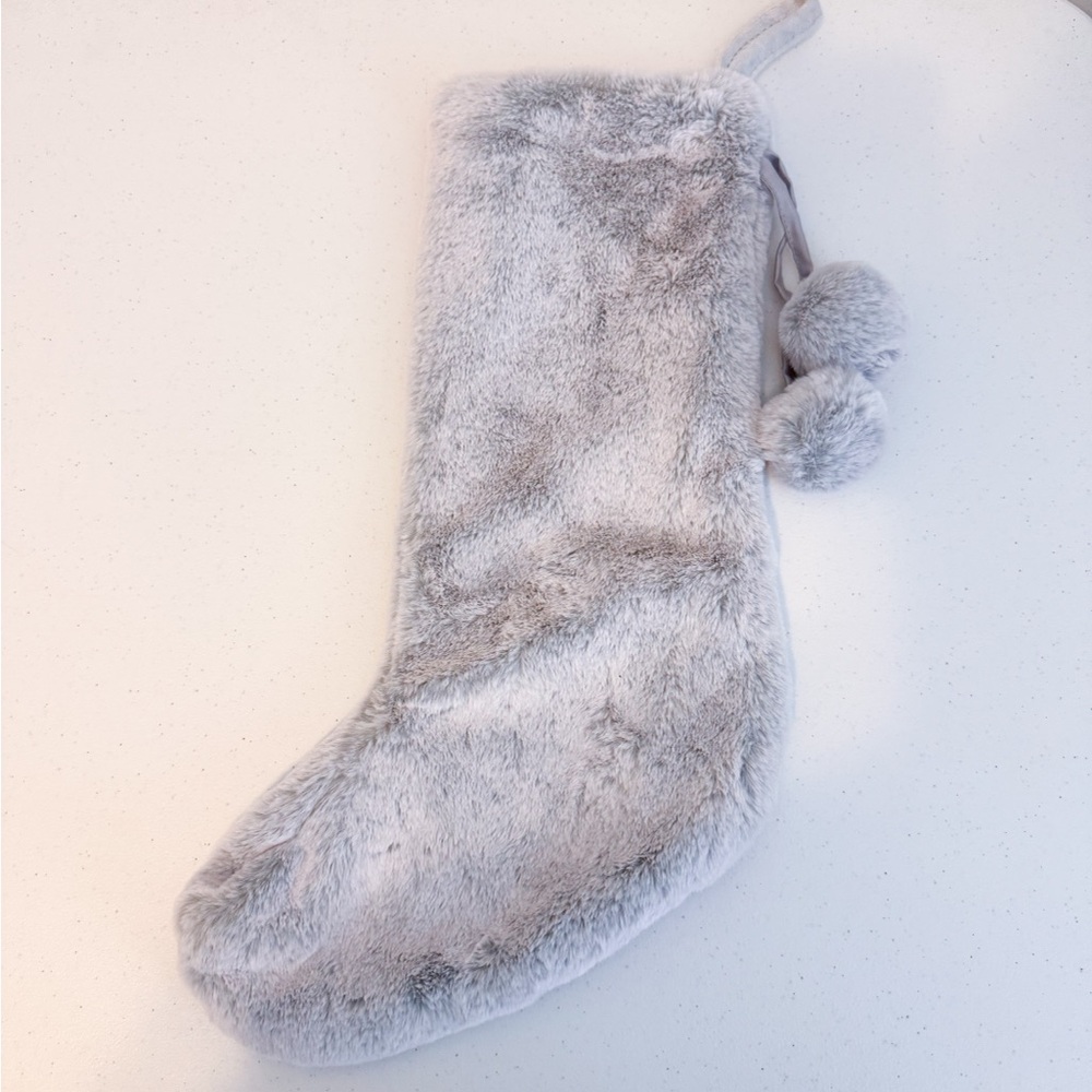 Isaac Mizrahi Plush Gray Christmas Stocking